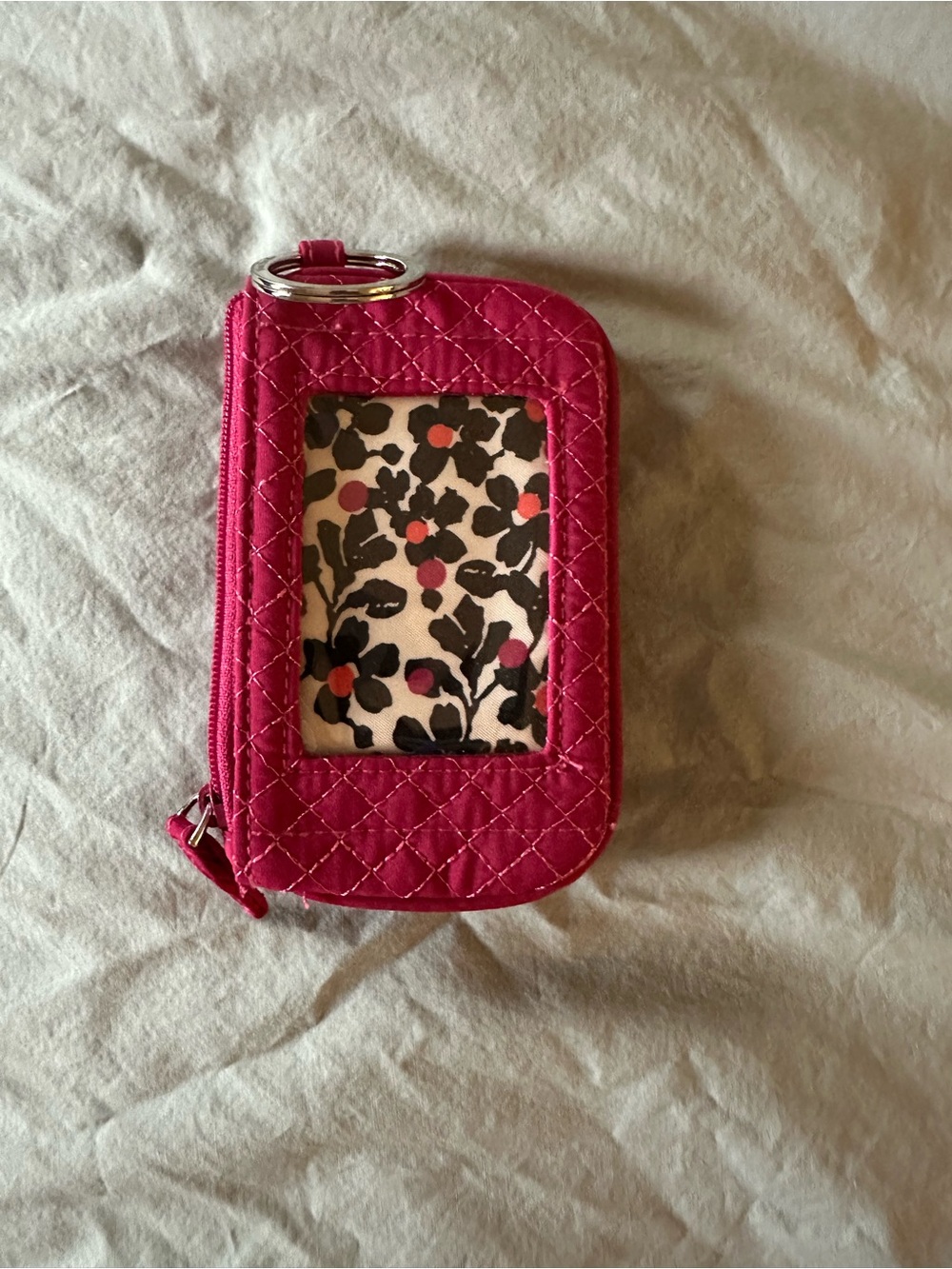 Vera Bradley Hot Pink Quilted Phone Wallet with Floral ID Window